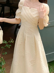 LBSFY -Women's Summer French Elegant Prom Dresses Fashion Slim Square Neck Vintage Long Casual Dress Female Party Commuting Dating Robe
