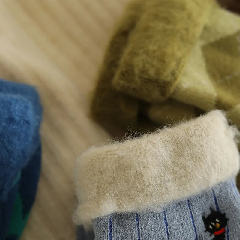 Lbsfy Thicken Warm Wool Classic Solid Colors Rib Socks Women High Quality Loose Crew Fashion Japanese Korea Sock Winter
