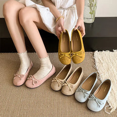 LBSFY -Spring 2025 Women's Flat Bottom Slip-On Shoes with Butterfly Knot round Head Bean Style Korean Fashion Low Cut Casual Shoes