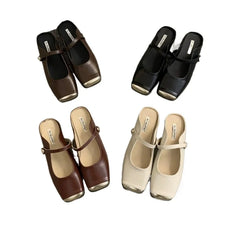 LBSFY -New Fashion Stylish Women's Square - Toe Metal  Capped Buckle Women's Strap Mules in Multiple Colors Large Size Zapatos Mujer