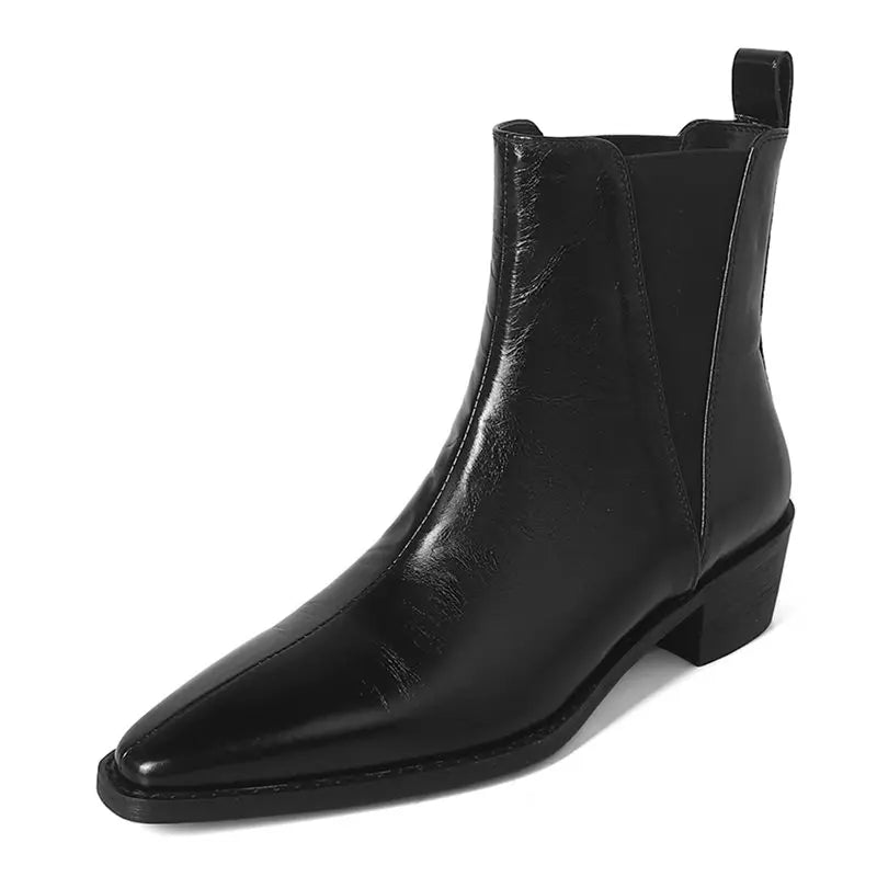 LBSFY  -  2025 New Genuine Leather Boots Women Pointed Toe Handmade Retro Ankle Boots Stretch Slip On Ladies Chelsea Boots Female