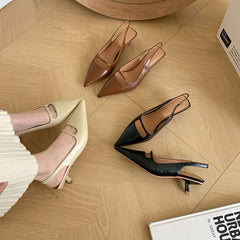 LBSFY -Brand Women Sandals Fashion Pointed Toe Shallow Slip On Slingback Shoes Thin Med Heel Outdoor Dress Shoes Mujer