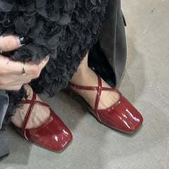 LBSFY  -   Summer New Women Red Brown Sandal Fashion Shallow Slip On Ladies Mary Jane Shoes Low Heel Elegant Dress Slingback Shoes