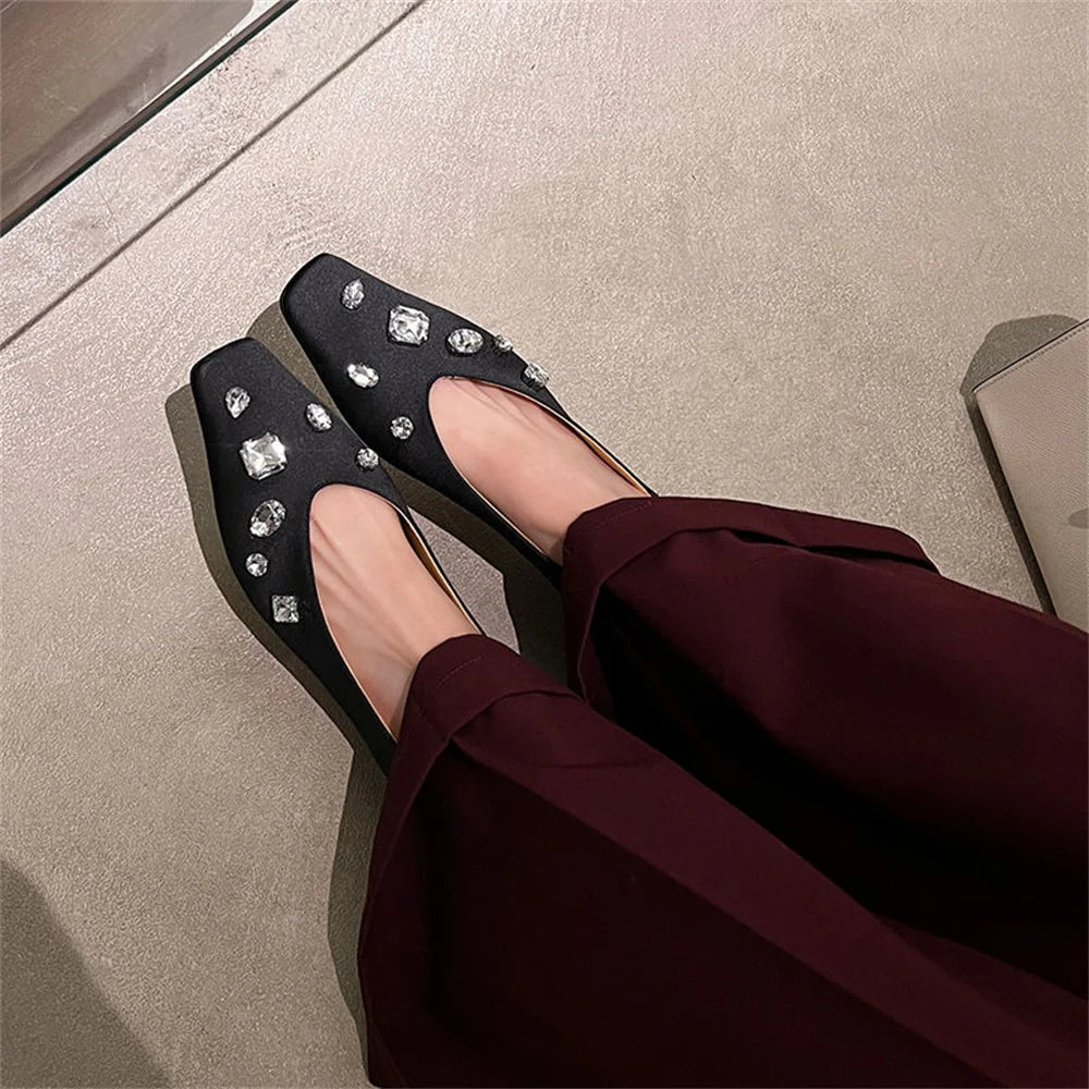 LBSFY  -   2025 New Women Luxury Ballet Shoes Women Square Toe Rhinestone Party Wedding Shoes Woman Flats Ladies Shoes