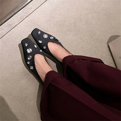 LBSFY  -   2025 New Women Luxury Ballet Shoes Women Square Toe Rhinestone Party Wedding Shoes Woman Flats Ladies Shoes