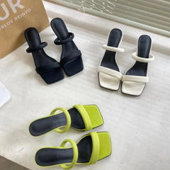 LBSFY -Open Toe High Heeled Sandals Women's Summer New Square Head Thick Heel Mid-heel Slippers