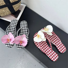 LBSFY -Summer Design Style Flower Geometric Clip Toe Low Flat Heels Women Slippers Fashion Casual Party Flip Flops Shoes