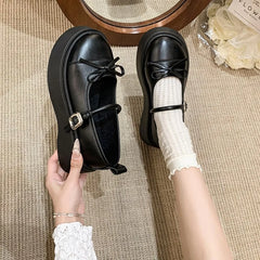 LBSFY -French bowknot Mary Jane Platform Shoes Woman 2025Buckle Strap Pu Leather Casual Shoes Woman Thick Sole Student Jk Uniform Shoes