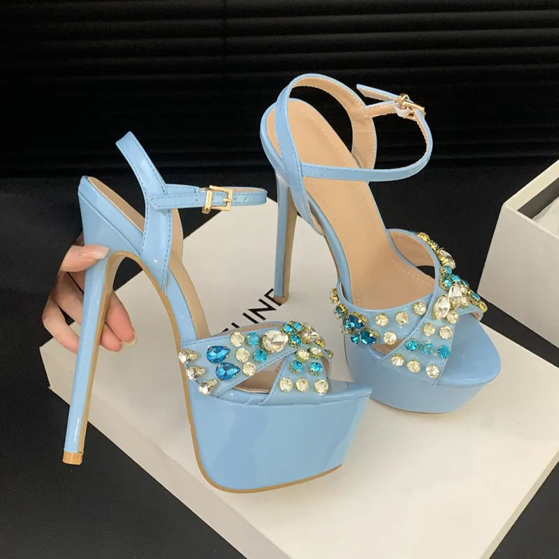 LBSFY  -  Luxury Rhinestones Platform Wedges Women Sandals 16CM Ultra High heels Pole Dance Gladiator Sandals Summer Female Party Shoes