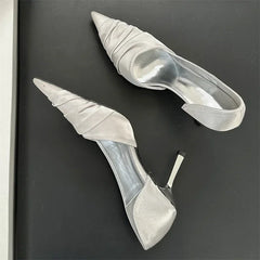 LBSFY -Design Style Pleated Shallow Pointed Toe Women Pumps Fashion Thin High Heels Party Dress Mule Female Shoes