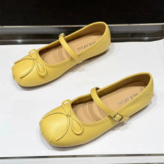 LBSFY -Women's 2025 Women's Flat Leather Shoes with Mary Jane's New Summer Style Pleated Bow All-match Single-layer Shoes