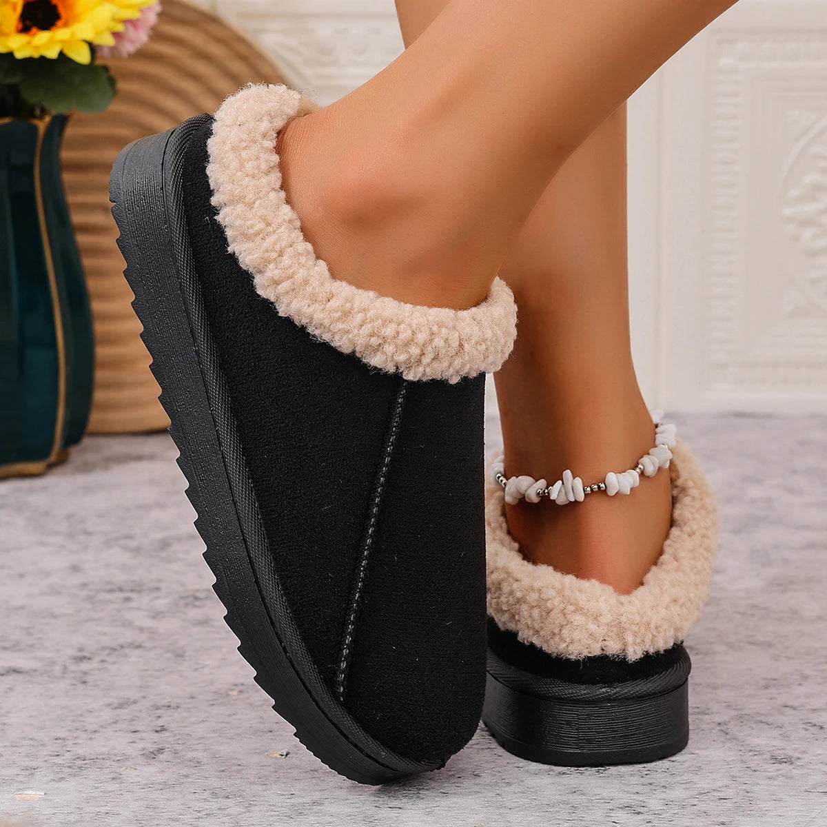 LBSFY -Fashion Women Fluffy Slippers for Autumn and Winter Indoor EVA Thick Sole Anti-Slip and Warm Unisex Slippers Winter Snow Boots