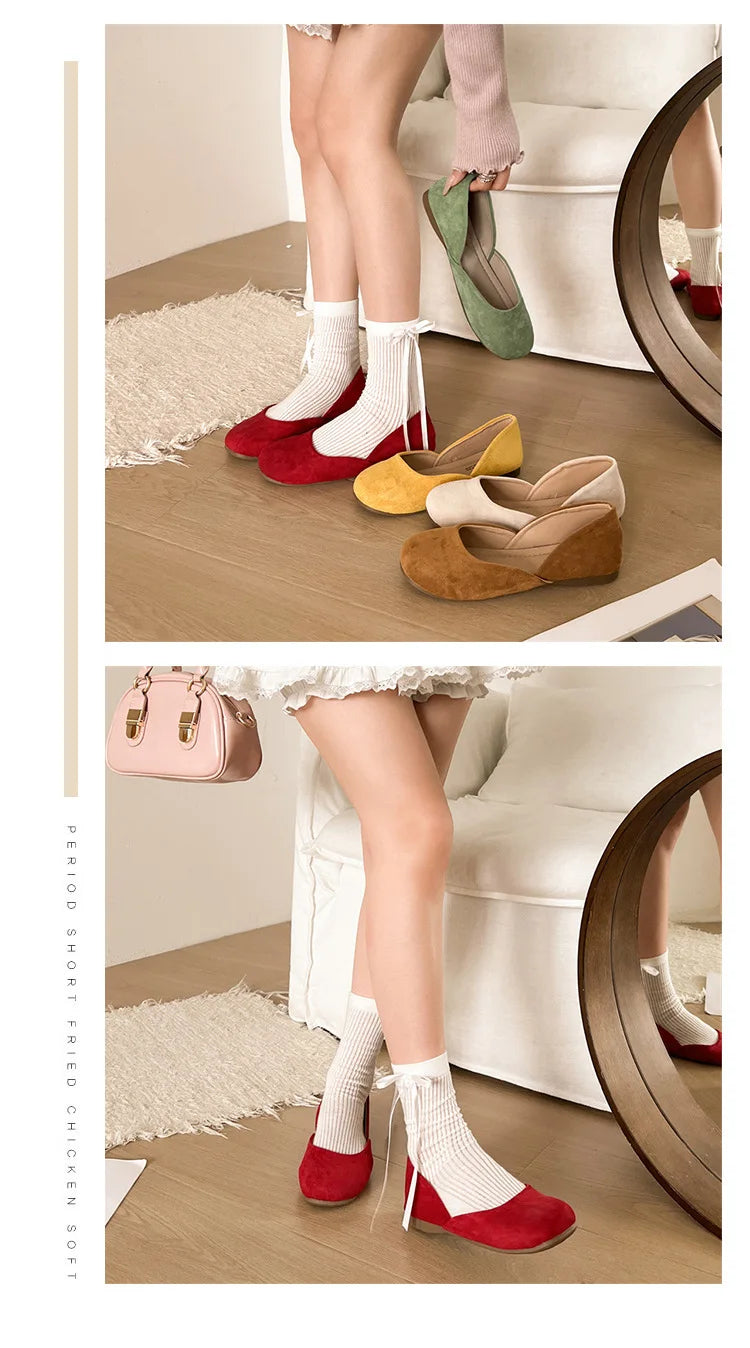 LBSFY -Splicing Square Toe Mules Shoes for Women Suede Flats 2025 Spring Autumn Slip on Designer Fashion Solid Color Casual Loafers