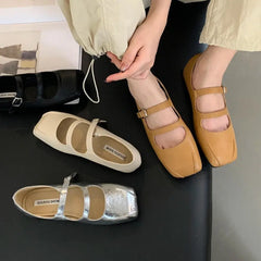 LBSFY  -New Women Flat Shoes Fashion Square Toe Shallow Ladies Mary Jane Ballerinas Flat Heel Casual Ballet Shoes