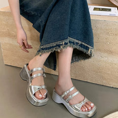 LBSFY  -Summer Women Fashion Platform Heel Slippers Crystal Decoration Shoes Ladies Casual Dress Street Style Shoes Slides