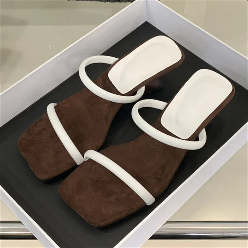 LBSFY -Summer Fashion Square Toe Woman Slippers Pumps Design Narrow Band Strange Low Heels Female Shoes Zapatos De Mujer