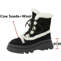 LBSFY  -  Outdoor Casual Winter Warm Women Snow Ankle Boots Platforms Cow Suede Leather Lace-Up Wool Shoes Woman Office Ladies