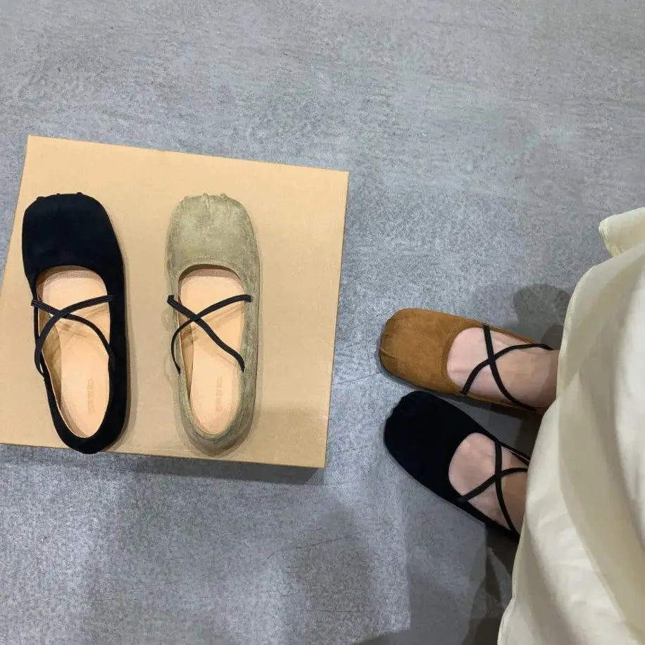 LBSFY  -  New Brand Women Flats Fashion Square Toe Shallow Mary Jane Shoes Soft Casual Ballet Shoes Slingback Shoes