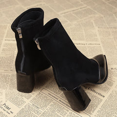 LBSFY -Ankle Boots Women Chunky Mid Heels Suede Shoes Woman Pointed Toe 2024 Trend Winter New Goth Walking Snow Chelsea Botas De Mujer