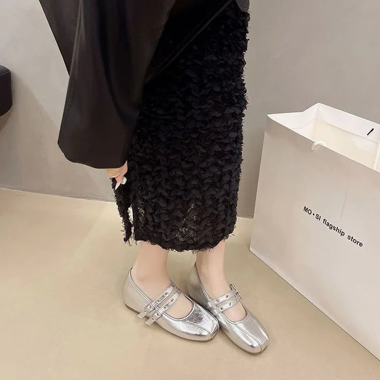 LBSFY -Designer's Minimalist Internal Increase Mary Jane Shoes Women's Belt Buckle Ballet Shoes 2025 Elegant Woman Flat Dress Shoes