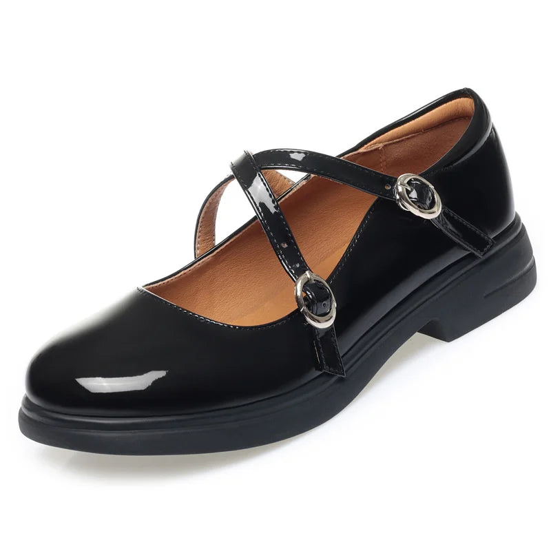 LBSFY -Spring Versatile Breathable Women Mary Jane Shoes Low Heel Buckle Strap Round Toe  Party Dance Soft Leather Single Shoes