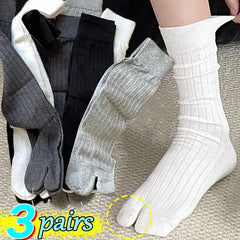 Lbsfy 1/3pairs Cotton Two-Toed Thigh High Socks Women Girls Two Fingers Stockings Long Tube Split Toe Socks Black White Harajuku Sox