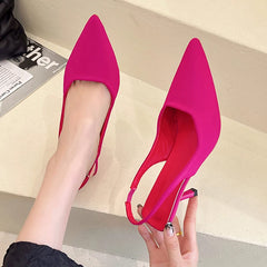 LBSFY  -   Women Simple Blue Slingback Pumps 2024 Summer Elegant Pointed Toe High Heels Shoes Woman Solid Thin Heel Sandals for Women