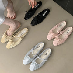 LBSFY -Summer Fashion Concise Round Head  Women Slippers Low Heels Bow Casual Hollowed Out Pumps Party Slide Mules shoes