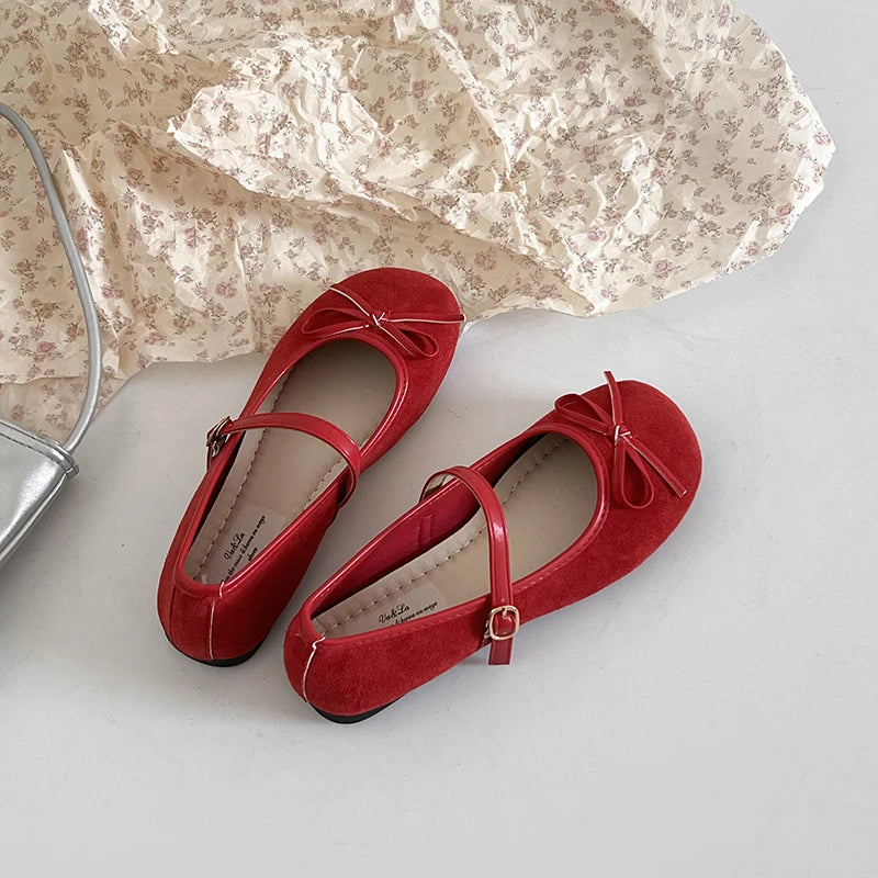 LBSFY -Elegant Bowknot Ballerina Women's Flat Round Toe Comfort Slip-On Ladies Loafers Leather Single Mules Shoes