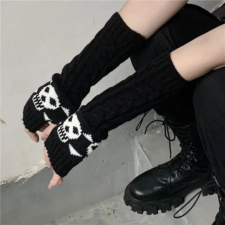 Lbsfy Skull Stockings Gloves Set Punk Women Harajuku Dark Gothic Y2K Long Socks Knee Lolita Girls High Socks Cosplay Accessories