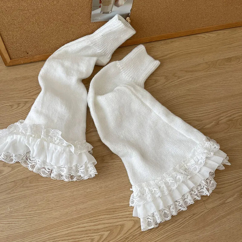 Lbsfy Punk Dark Black Leg Warmers Lace Over Knee Socks Winter Warm Knit Y2K Leg Covers Harajuku Boot Cuffs Japanese JK Lolita Sock