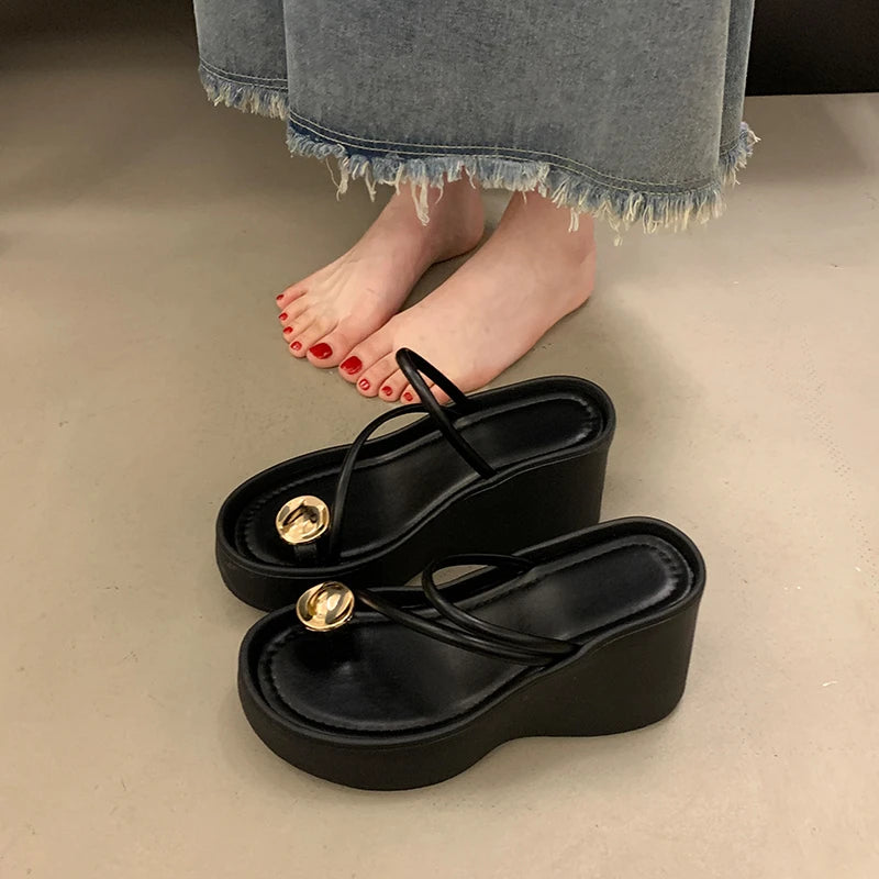 LBSFY - Summer Platform Wedges Heel Women Flip Flop Fashion Clip Toe Slippers Shoes Beach Vacation Female Slides