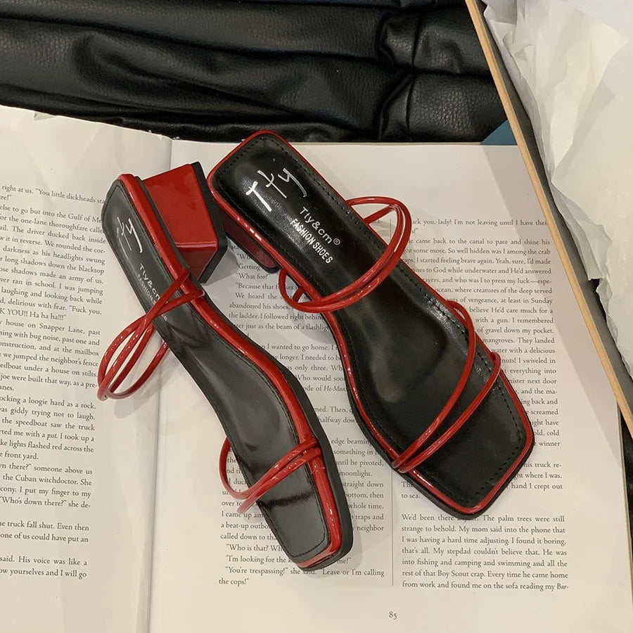 LBSFY -Summer Womens Slippers Elegant Female Sandals Square Toe Clip-toe Low Heel Slippers 2025 Sandalias Beach Slides