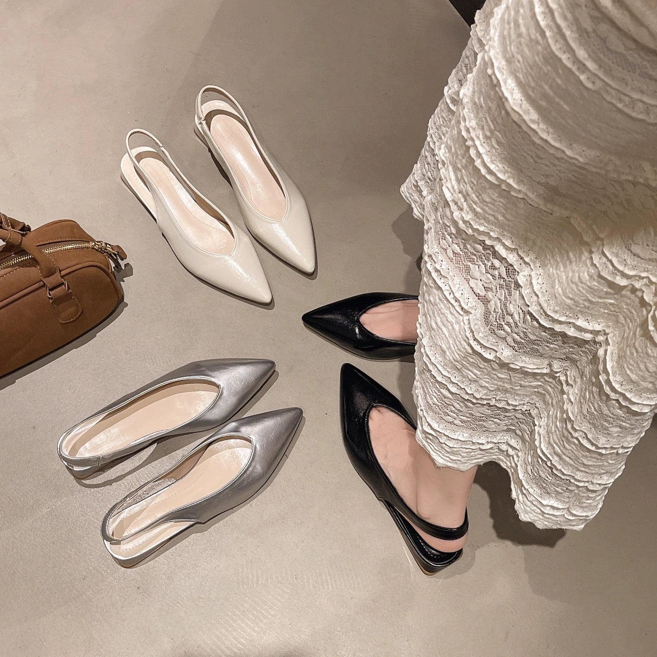 LBSFY -Summer New Women High Heel Sandals Fashion Pointed Toe Shallow Slip on Ladies Elegant Slingback Shoes Thin Med Heel Dress Mules