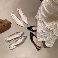 LBSFY -Summer New Women High Heel Sandals Fashion Pointed Toe Shallow Slip on Ladies Elegant Slingback Shoes Thin Med Heel Dress Mules