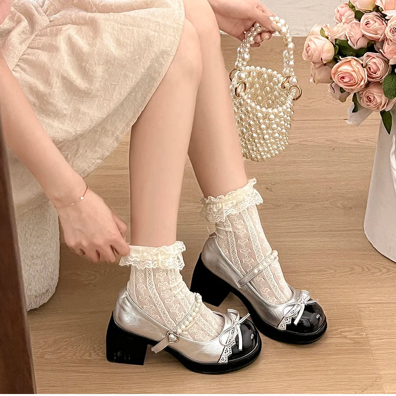 LBSFY -Platform Thick Heel Women Mary Jane Shoes Fashion Butterfly-knot Dress Shoes Ladies Outdoor Leather Pumps