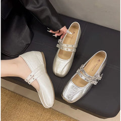 LBSFY -Designer's Minimalist Internal Increase Mary Jane Shoes Women's Belt Buckle Ballet Shoes 2025 Elegant Woman Flat Dress Shoes