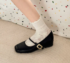 LBSFY -Square Toe Shallow Women Mary Jane Shoes Ladies Concise Dress Internal Elevation Shoes