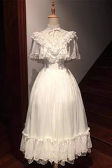 LBSFY -French Court Style White Lace Lolita Dress Summer Romance Fairy Princess Waist Slimming A-line Long Dress for Women