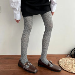 Lbsfy Retro Comfortable Velvet Women Tights Winter Autumn Jacquard Geometric Pantyhose Slimming High Elasticity Preppy Style Leggings