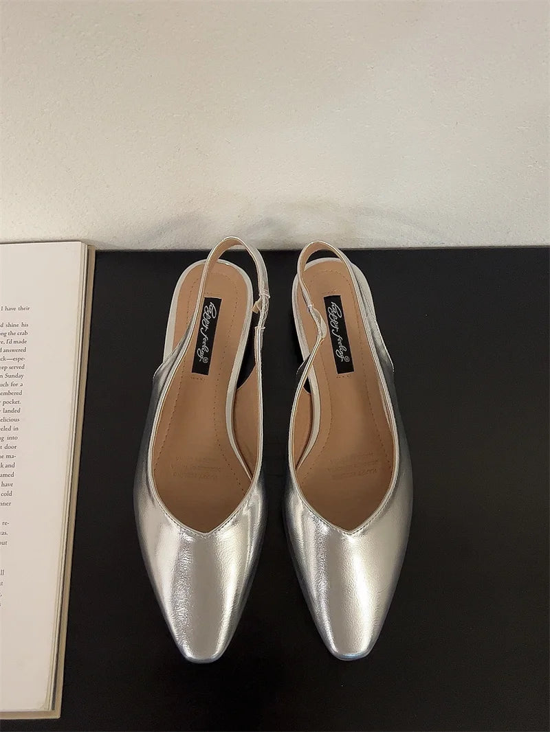 LBSFY -Women Flats Low Heel Slingback Sandals Slip On Shallow Mules Shoes Pointed Toe Female Office Lady Work Shoes Mujer