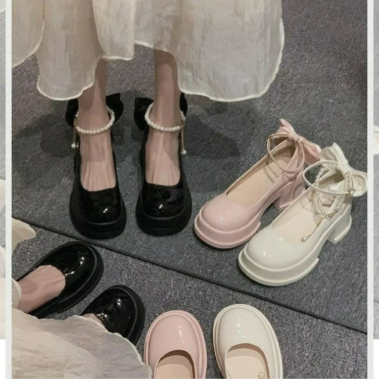 LBSFY -Women Thick Platform Mary Janes Lolita Shoes Party Pumps Summer 2024 New High Heels Sandals Bow Chain Mujer Shoes Oxford Zapatos