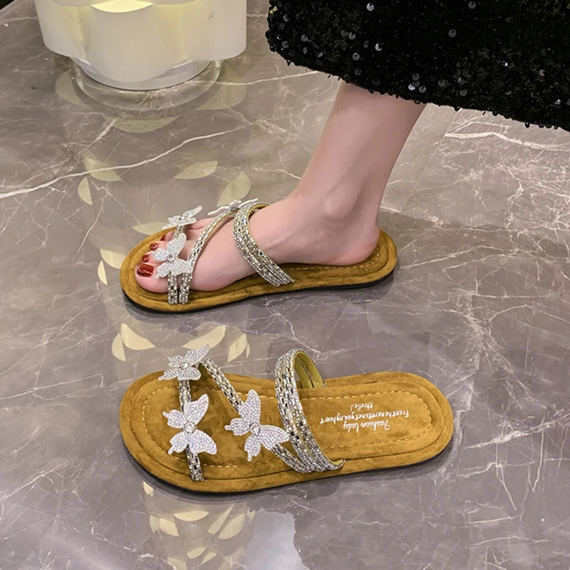 LBSFY  -  Women Crystal Sandals Bling Flats Slippers 2024 Summer New Shoes Dress Walking Designer Casual Luxury Fashion Walking Slides