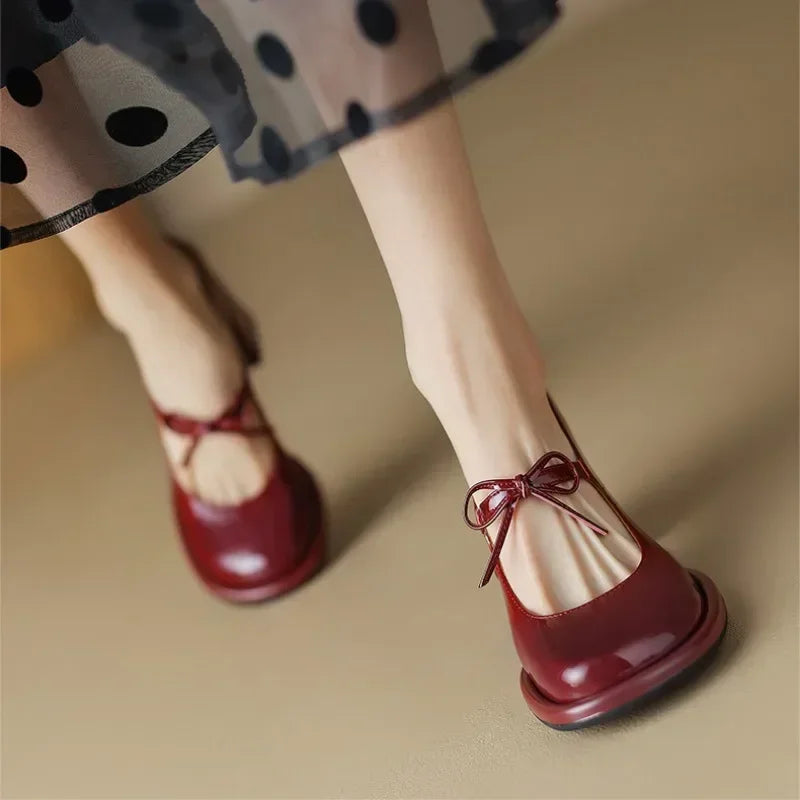 LBSFY -Red Heels Women Spring New Round Toe Women's Pumps Comfortable Chunky Heel Mary Jane Shoes Simple Elegant Lady Formal Shoes