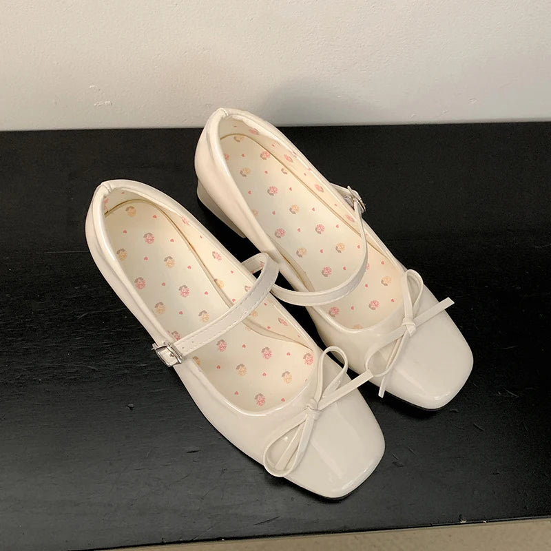 LBSFY -Patent Leather Women Mary Jane Shoes Fashion Shallow Butterfly-knot Shoes Spring Autumn Wedding Party Shoes