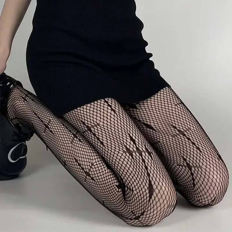 Lbsfy Women Sexy Cross Print Fish Net Tights Long High Nylon Socks Transparent Hollow Out Body Stockings Black Mesh Fishnet Pantyhose