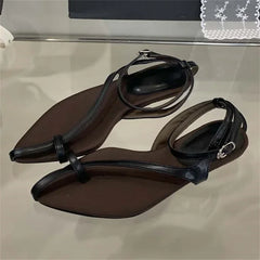 LBSFY -Summer Pointed Clip Toe Flat Heels Women Sandals Fashion Buckle Strap Casual Beach Party Flip Flops Shoes