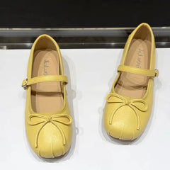 LBSFY -Women's 2025 Women's Flat Leather Shoes with Mary Jane's New Summer Style Pleated Bow All-match Single-layer Shoes