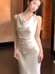 LBSFY -Women's Summer Party Elegant French Dresses Sexy Satin Swing-Collar Slim Bodycon Evening Mermaid Dress Chic Prom Female Clothes