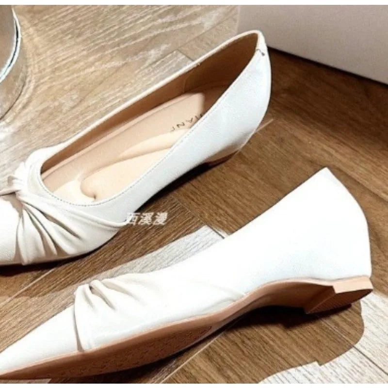 LBSFY -New Fashion Women Flats Pointed Shoes for Women Apricot Leather Casual Loafers Slip on Moccasins Large Size Flat Shoes for Women